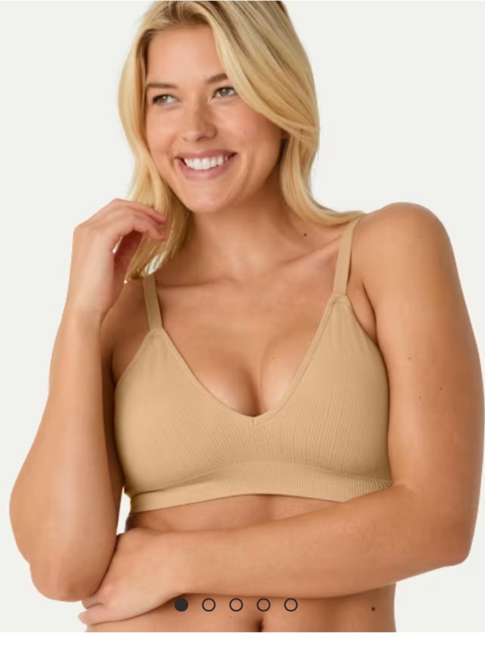 Bombas Ribbed V-Neck Bralette in Beige